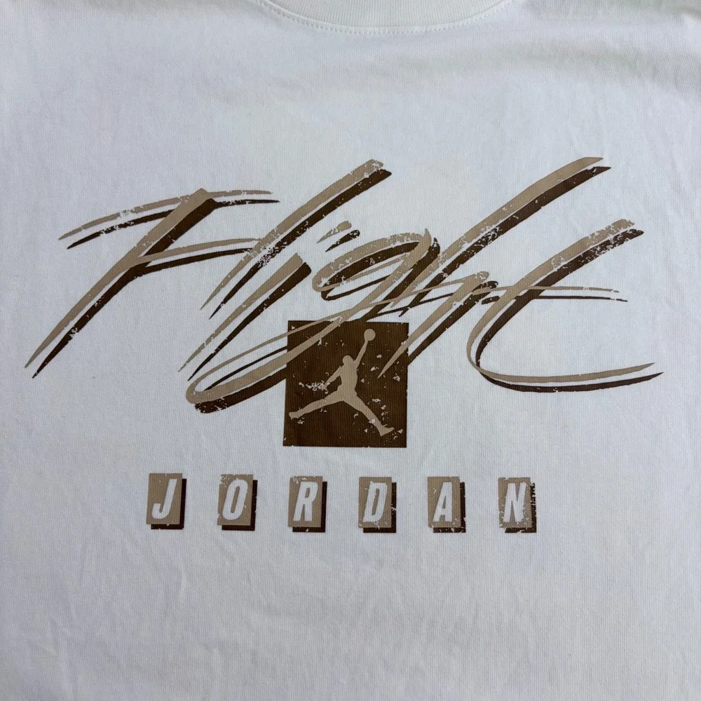 Jordan Flight T-Shirt Graphic Print White Brown Jumpman Logo‎ Size L